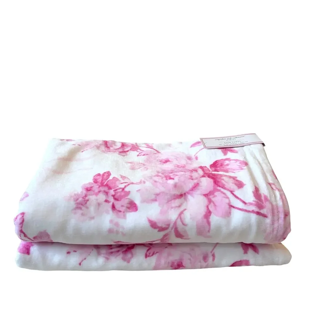 Cupcakes & Cashmere Pink Floral Towel Set- 2 Hand & 2 Bath Towels Cotton NEW